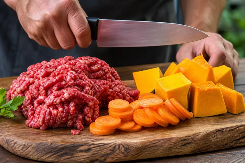 Preparación de comida casera para perros mayores